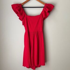 Francesca's Red Mini Dress Size Medium with Ruffle Sleeves and Open Back